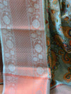 Banarasee Organza Silk Saree With Digital Floral Print & Zari Border-Blue