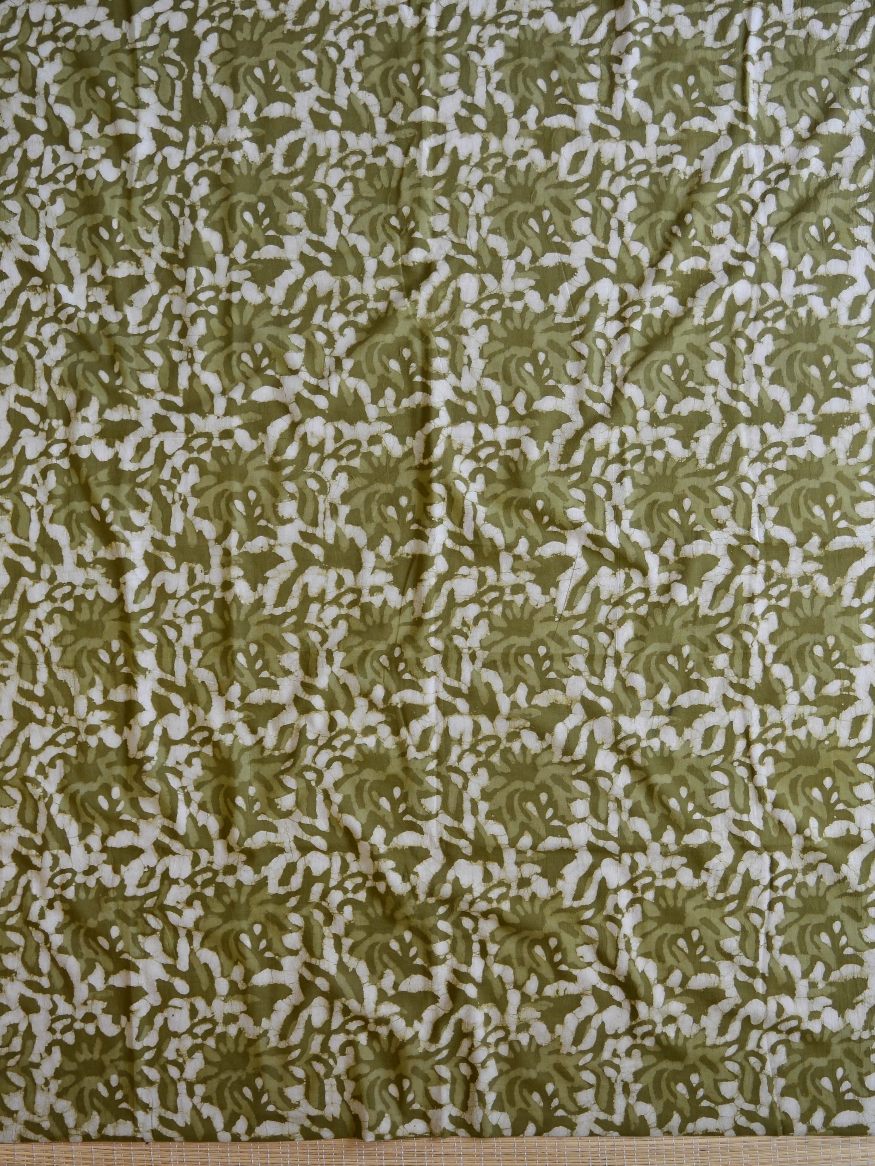 Handloom Mul Cotton Handblock Printed Suit Set-Olive Green