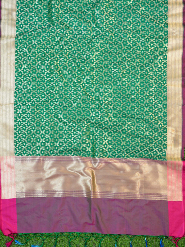Banarasee Art Silk Dupatta Jaal Design-Bottle Green