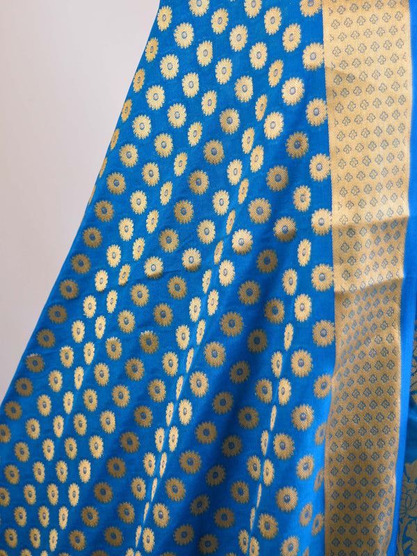 Banarasee Salwar Kameez Semi Katan Silk Zari Work Fabric-Blue