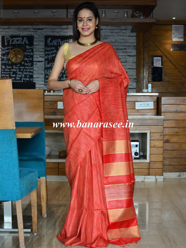 Bhagalpur Cotton Silk Ghichha Work Saree-Red