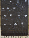 Banarasee Pure Handloom Chanderi Hand Painted Dupatta-Black