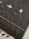 Banarasee Pure Handloom Chanderi Hand Painted Dupatta-Black