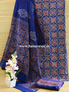 Handloom Mul Cotton Handblock Printed Suit Set-Navy Blue