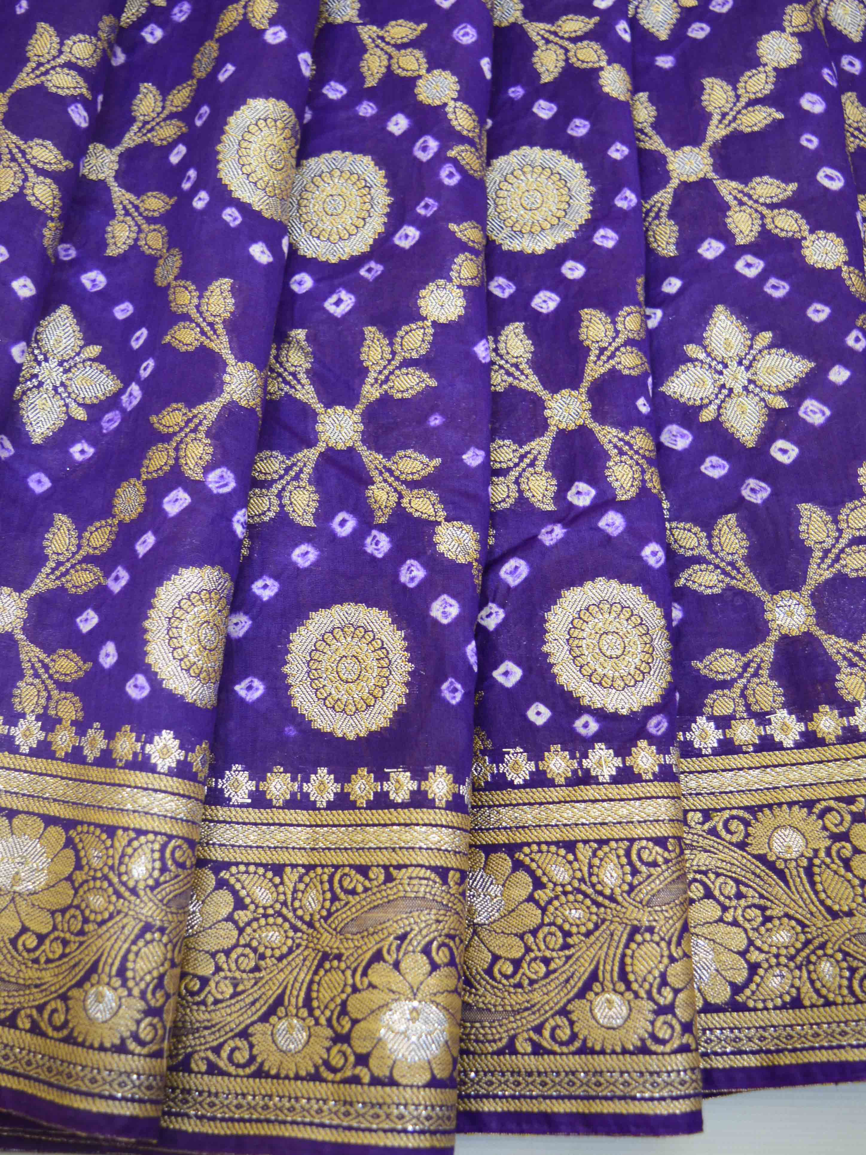 Banarasee Handloom Cotton Silk Bandhini Dyed Sona Rupa Zari Saree-Violet