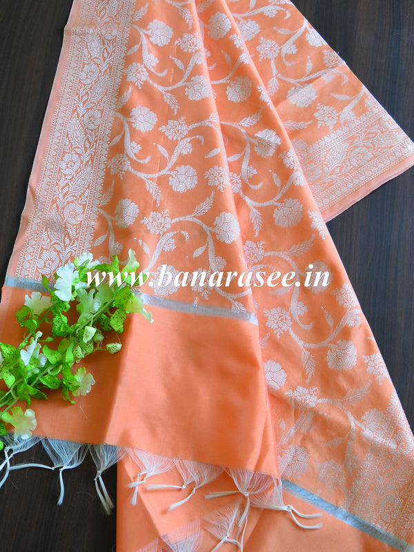 Banarasee Art Silk Dupatta Silver Zari Jaal Design-Peach
