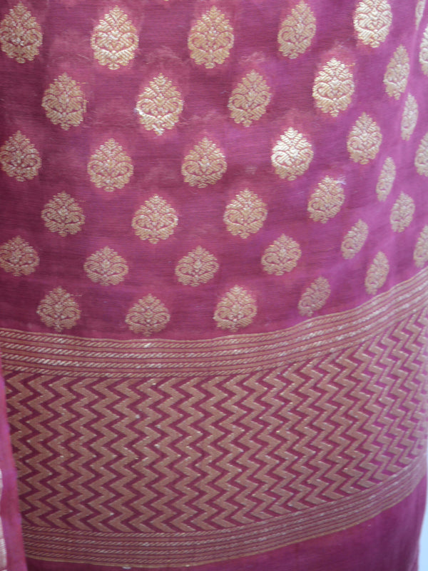 Banarasee Cotton Silk Salwar Kameez Fabric With Zari Buta-Maroon