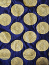 Banarasee Satin Brocade Gold Zari Big Circle Buta Fabric-Deep Blue