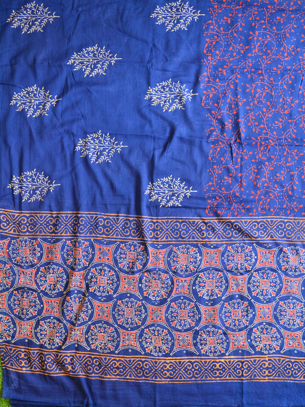 Handloom Mul Cotton Handblock Printed Suit Set-Navy Blue
