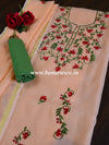 Banarase Kota Doria Hand-Embroidered Phool Patti Work Salwar Kameez Dupatta Set-Peach