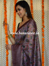 Banarasee Handloom Chanderi Digital Print Saree With Antique Zari Design-Purple