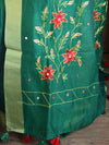 Banarasee Chanderi Cotton Hand-Embroidered Saree-Green