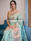 Banarasee Organza Silk Saree With Digital Floral Print & Zari Border-Sea Green