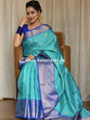 Banarasee Kora Muslin Saree With Buta Design & Skirt Border-Green & Blue