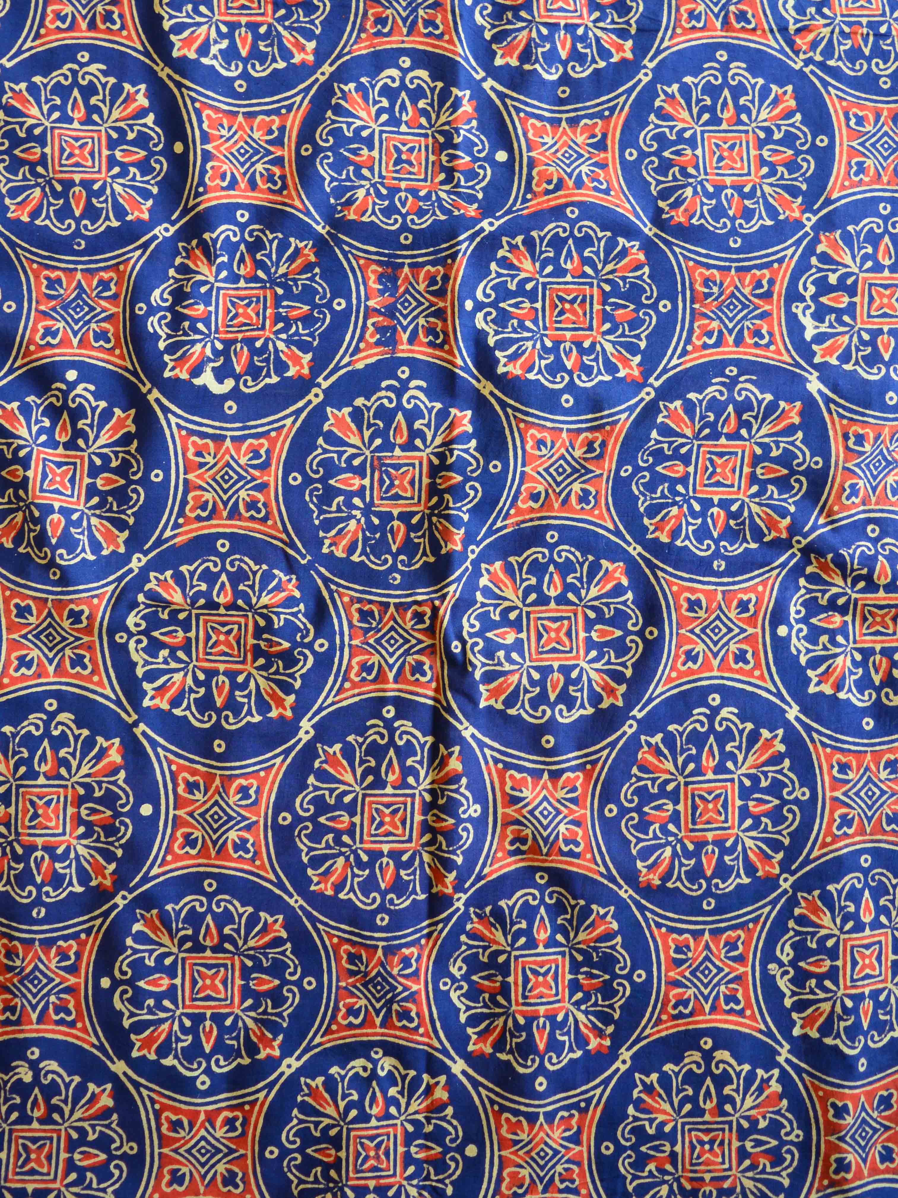 Handloom Mul Cotton Handblock Printed Suit Set-Navy Blue