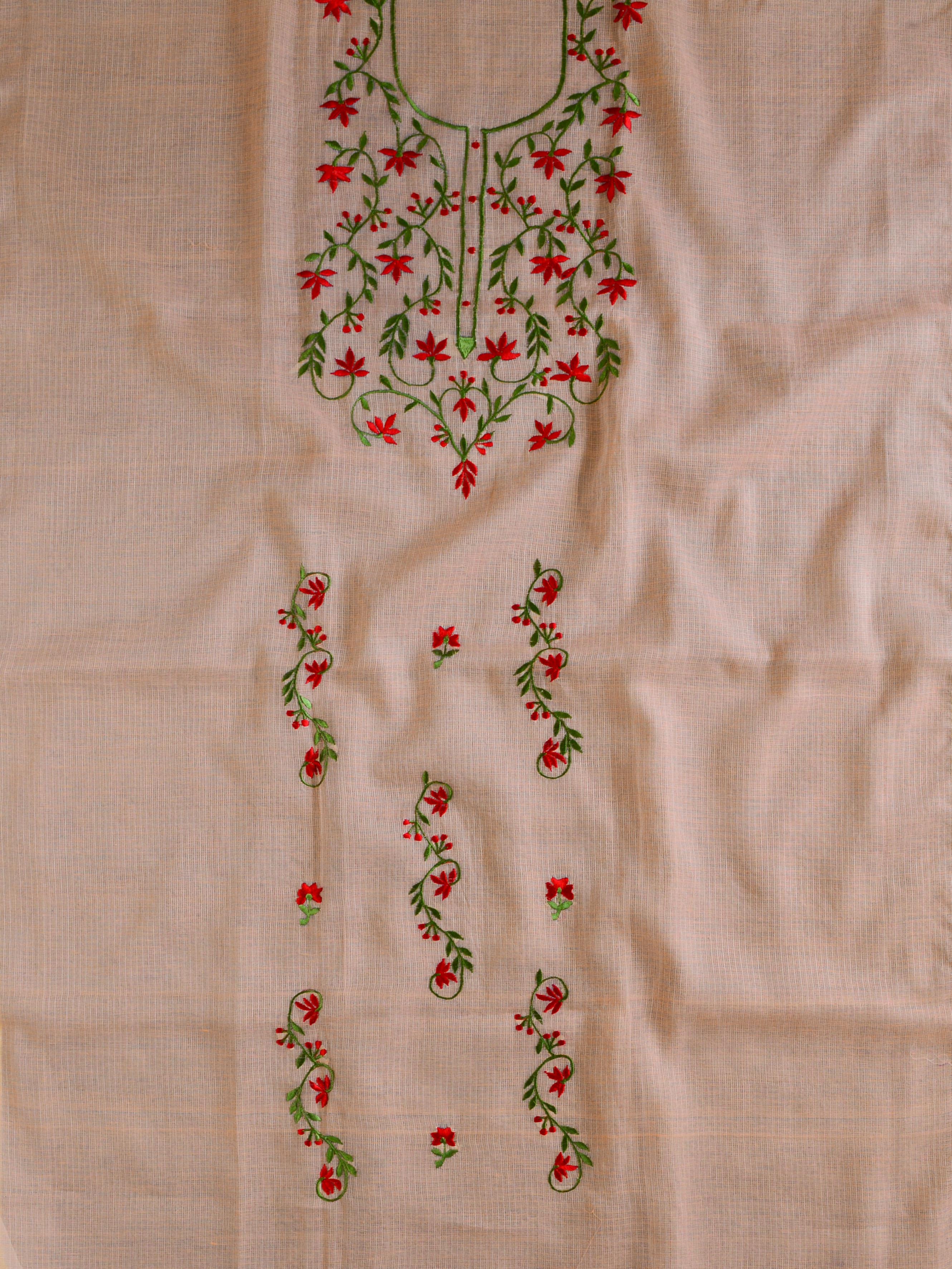 Banarase Kota Doria Hand-Embroidered Phool Patti Work Salwar Kameez Dupatta Set-Peach