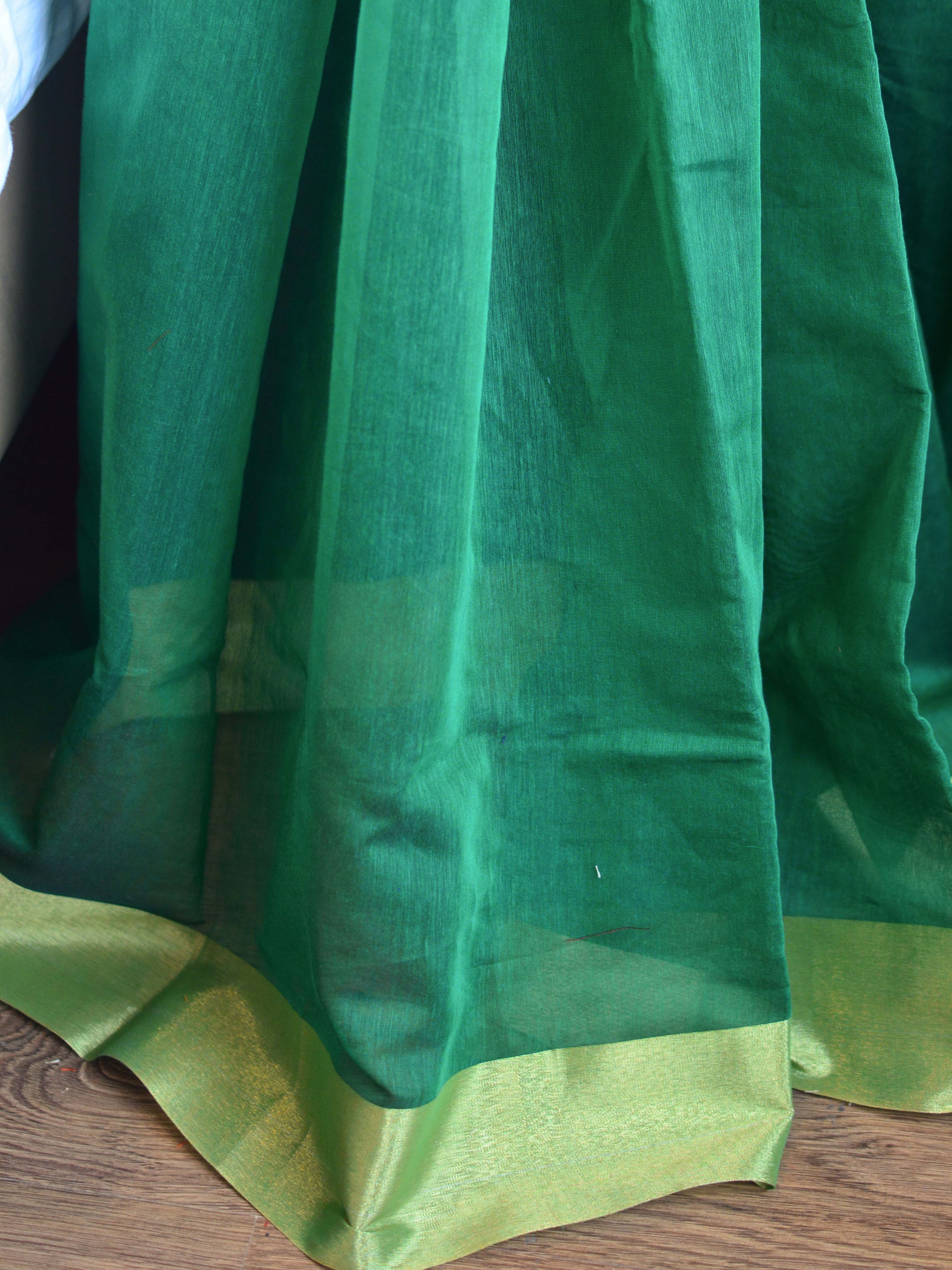 Banarasee Chanderi Cotton Hand-Embroidered Saree-Green