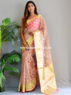 Banarasee Organza Mix Saree With  Buta Design & Border-Salmon Pink