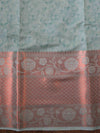 Banarasee Organza Silk Saree With Digital Floral Print & Zari Border-Sea Green