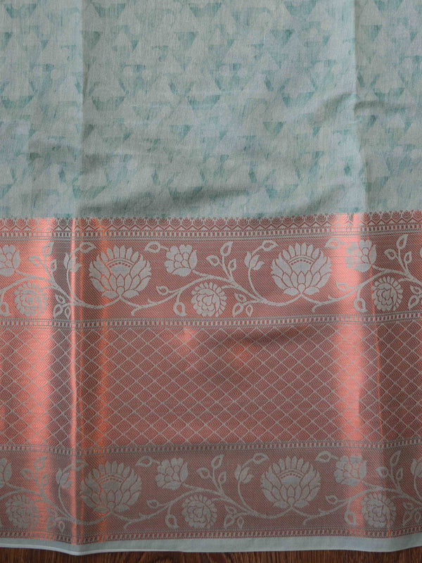 Banarasee Organza Silk Saree With Digital Floral Print & Zari Border-Sea Green