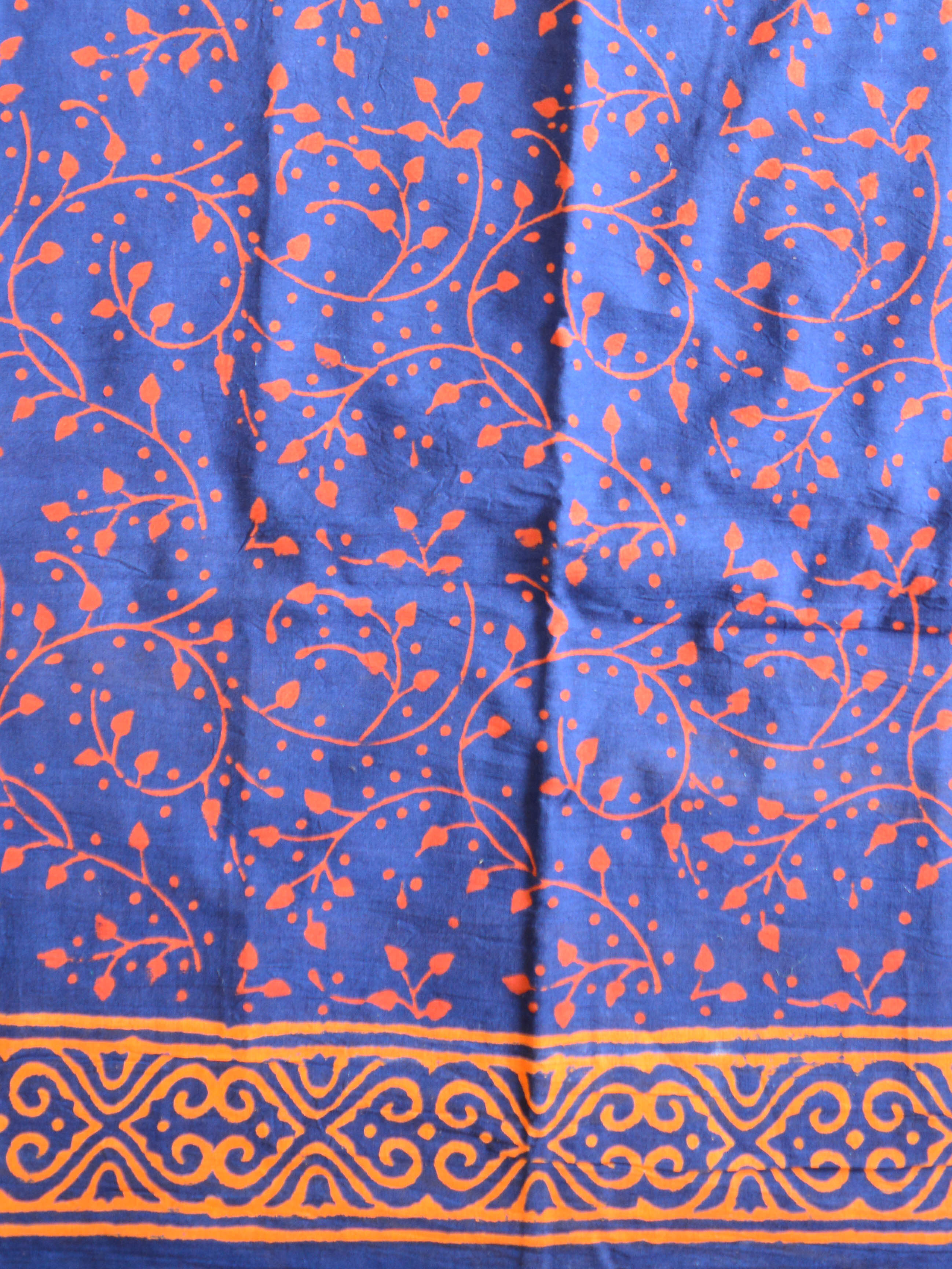 Handloom Mul Cotton Handblock Printed Suit Set-Navy Blue