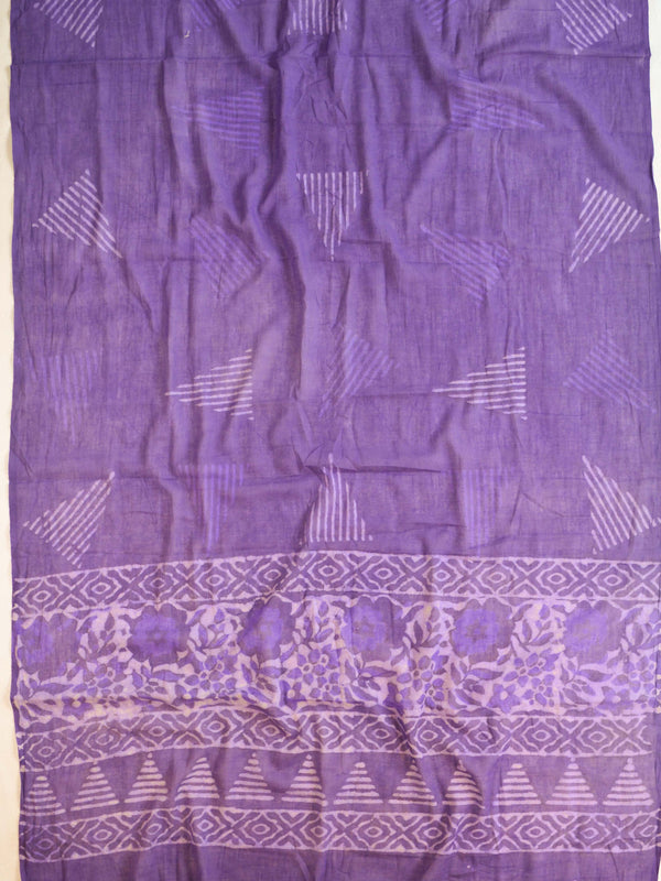 Handloom Mul Cotton Block Print Suit Set-Purple