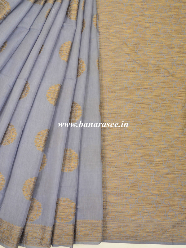 Banarasee Pure Handloom Soft Cotton Saree With Jute Work-Grey