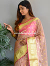 Banarasee Organza Mix Saree With  Buta Design & Border-Salmon Pink