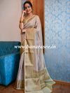 Banarasee Handwoven Pure Silk Cotton Saree With Antique Zari & Digital Floral Print-Ivory White