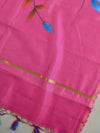 Banarasee Pure Handloom Chanderi Hand Painted Dupatta-Pink