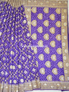 Banarasee Handloom Cotton Silk Bandhini Dyed Sona Rupa Zari Saree-Violet