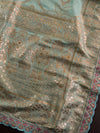 Banarasee Handwoven Semi-Katan Zari Work Saree With Pink Embroidered Blouse-Pastel Green