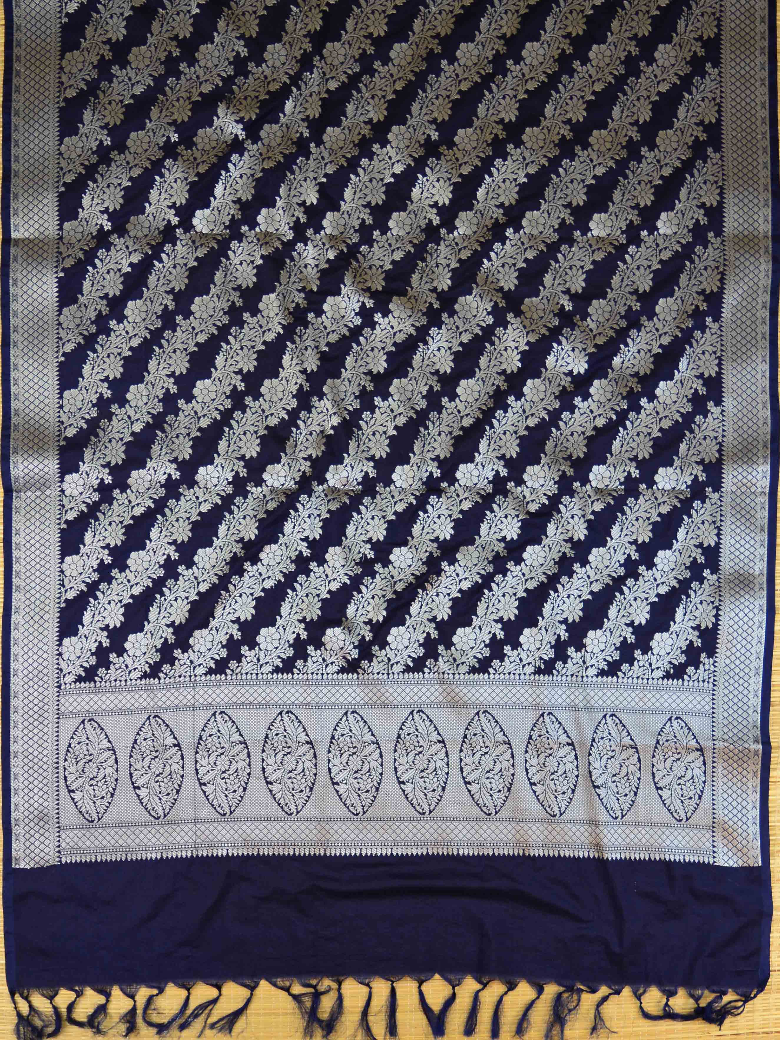 Banarasee Semi Silk Salwar Kameez Fabric & Dupatta With Silver Zari-Deep Blue & Pink