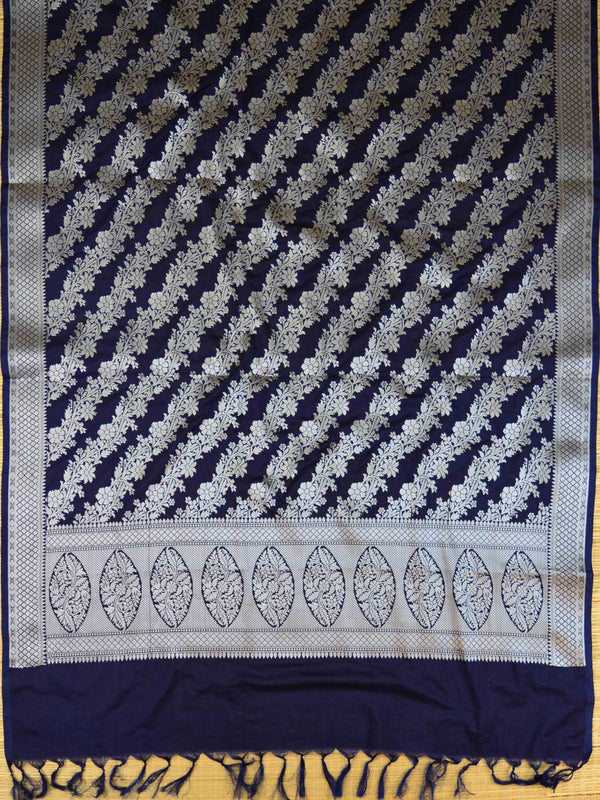 Banarasee Semi Silk Salwar Kameez Fabric & Dupatta With Silver Zari-Deep Blue & Pink