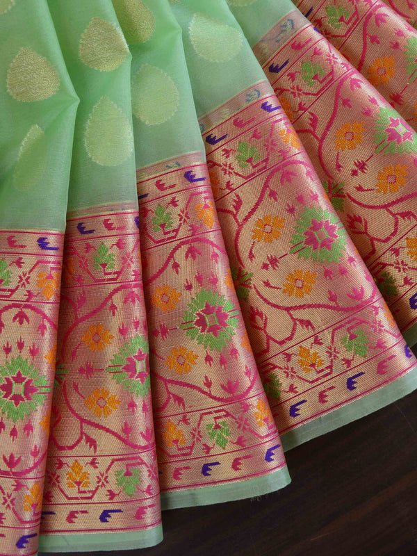 Banarasee Organza Mix Saree With Buta Design & Meena Border-Green