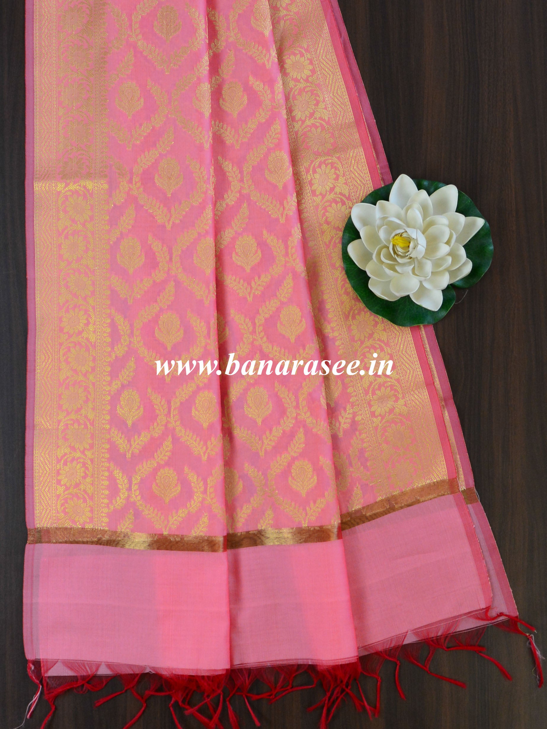 Banarasee Art Silk Jaal Design Dupatta-Baby Pink