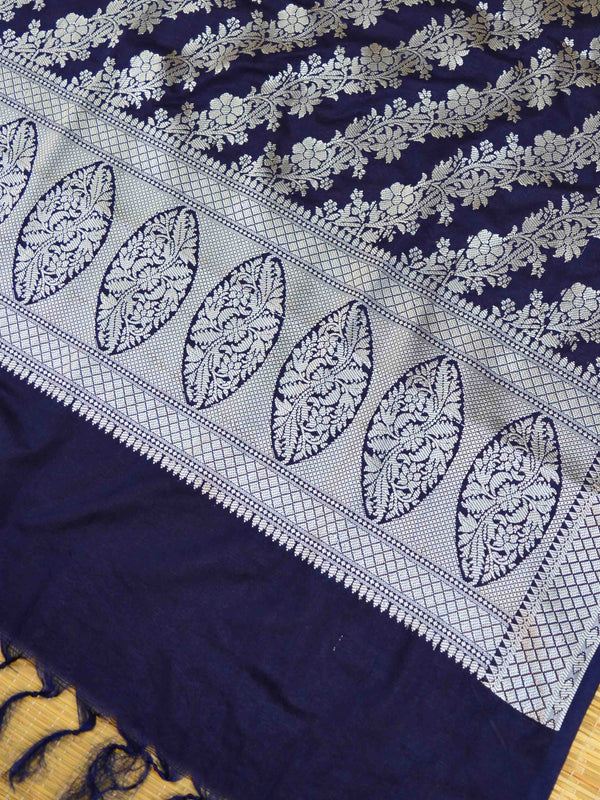 Banarasee Semi Silk Salwar Kameez Fabric & Dupatta With Silver Zari-Deep Blue & Pink