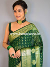 Banarasee Handwoven Semi-Chiffon Saree With Floral Border & Buti-Green