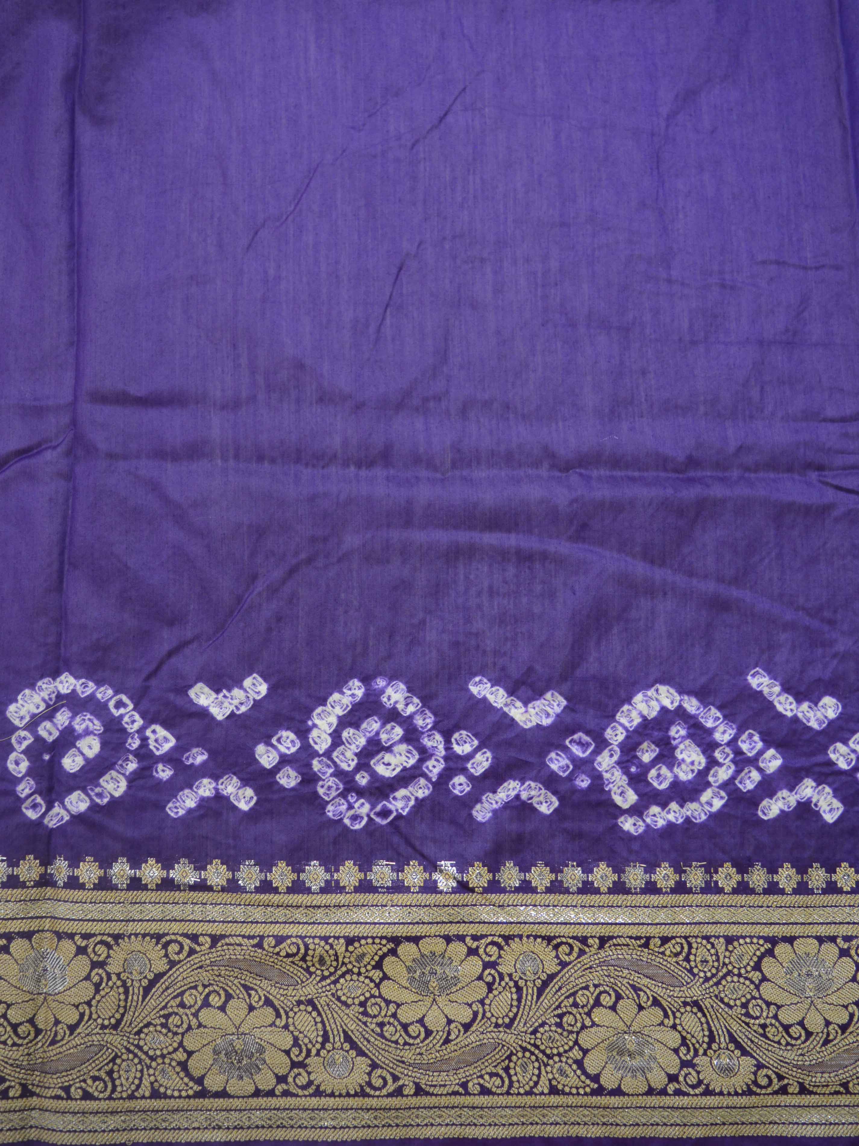 Banarasee Handloom Cotton Silk Bandhini Dyed Sona Rupa Zari Saree-Violet