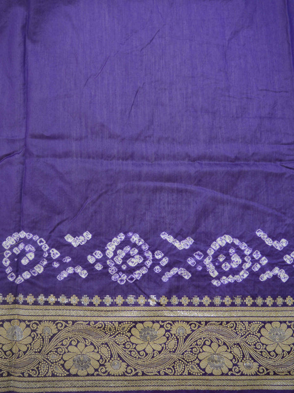 Banarasee Handloom Cotton Silk Bandhini Dyed Sona Rupa Zari Saree-Violet