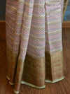 Banarasee Handwoven Pure Silk Cotton Saree With Antique Zari & Digital Floral Print-Ivory White