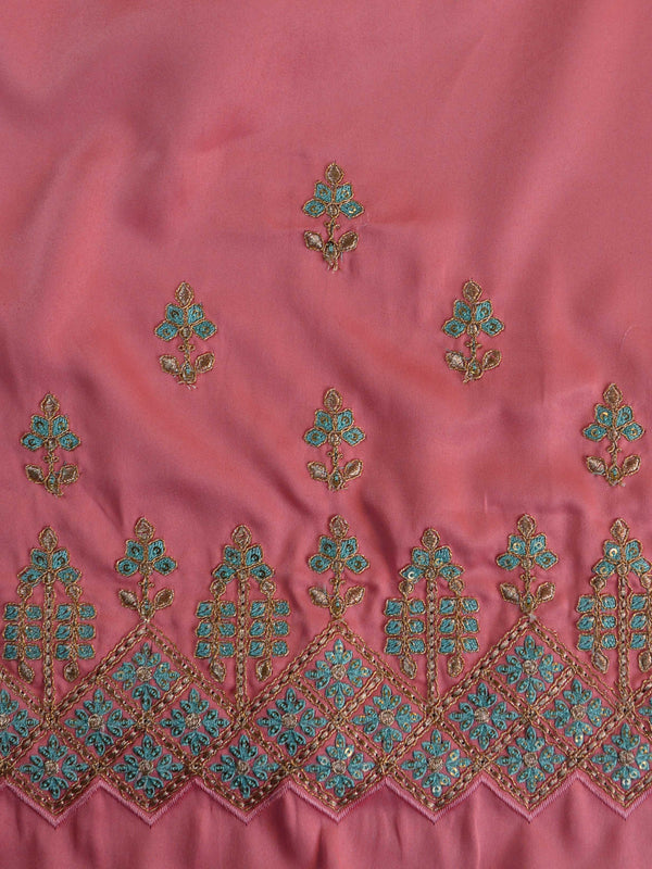 Banarasee Handwoven Semi-Katan Zari Work Saree With Pink Embroidered Blouse-Pastel Green