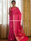 Banarasee Handwoven Semi Silk Saree With Stripes Design-Pink