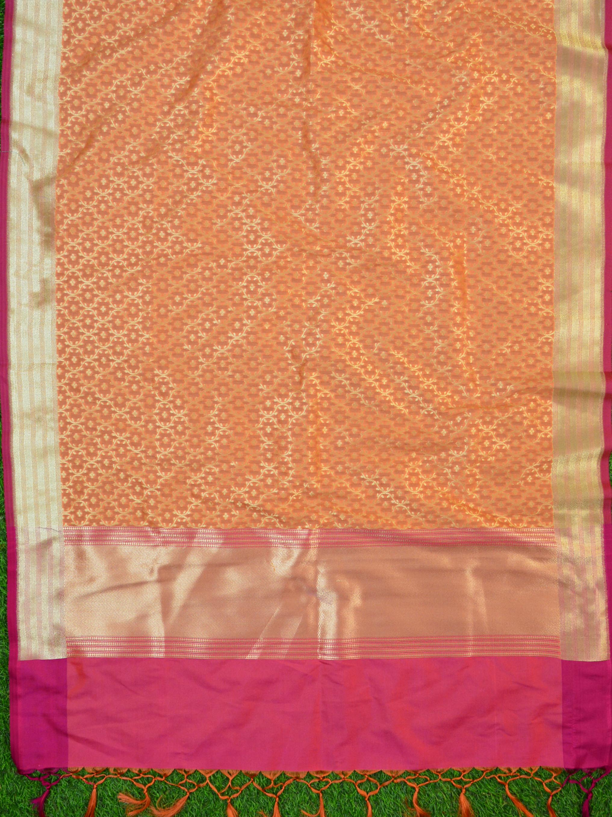 Banarasee Art Silk Dupatta Jaal Design-Orange