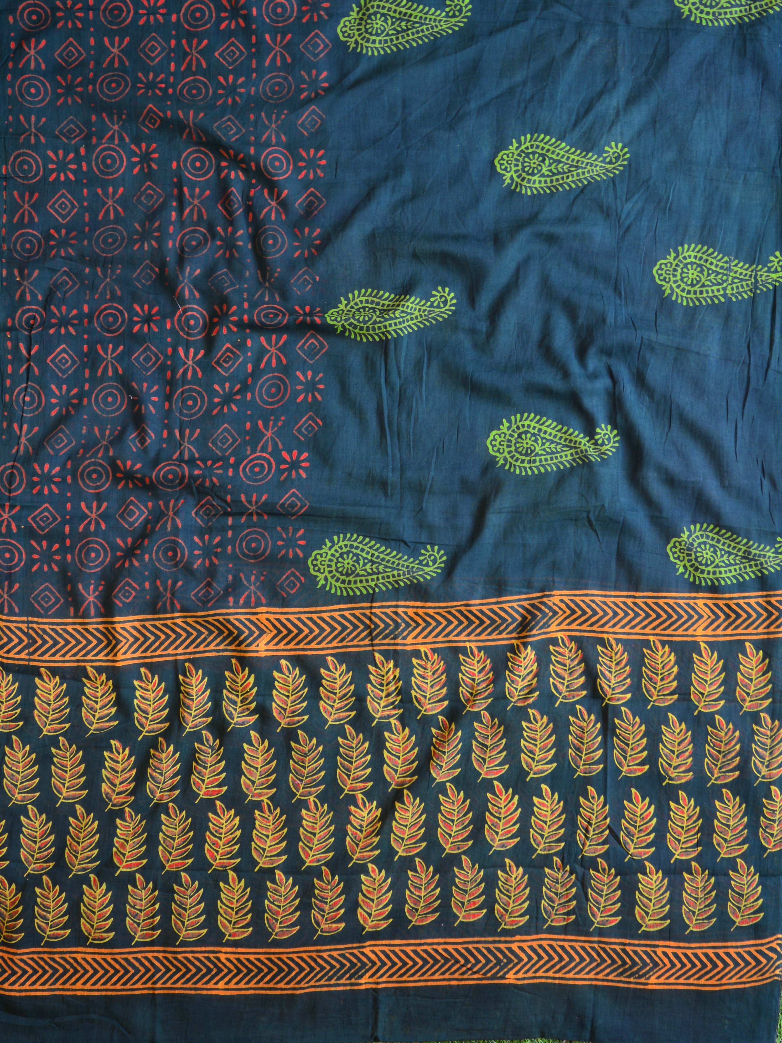 Handloom Mul Cotton Handblock Printed Suit Set-Green