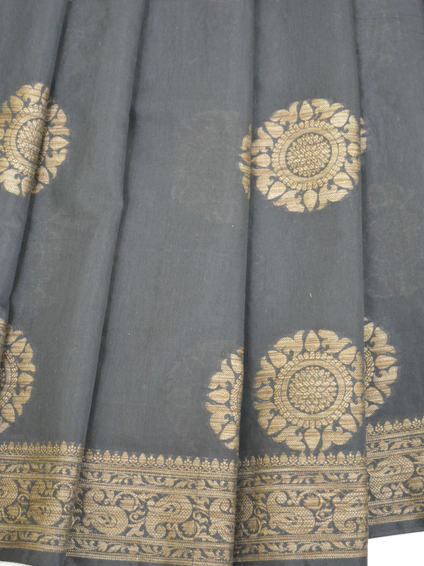 Banarasee Pure Handloom Soft Cotton Saree With Jute Work-Black