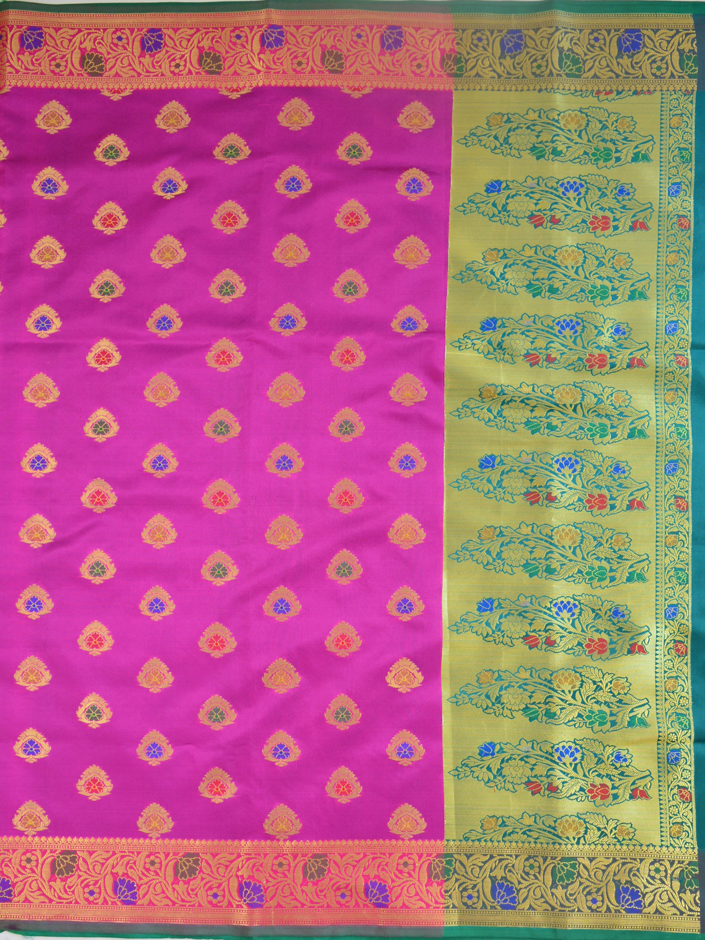 Banarasee Art Silk Saree With Floral Border-Magenta
