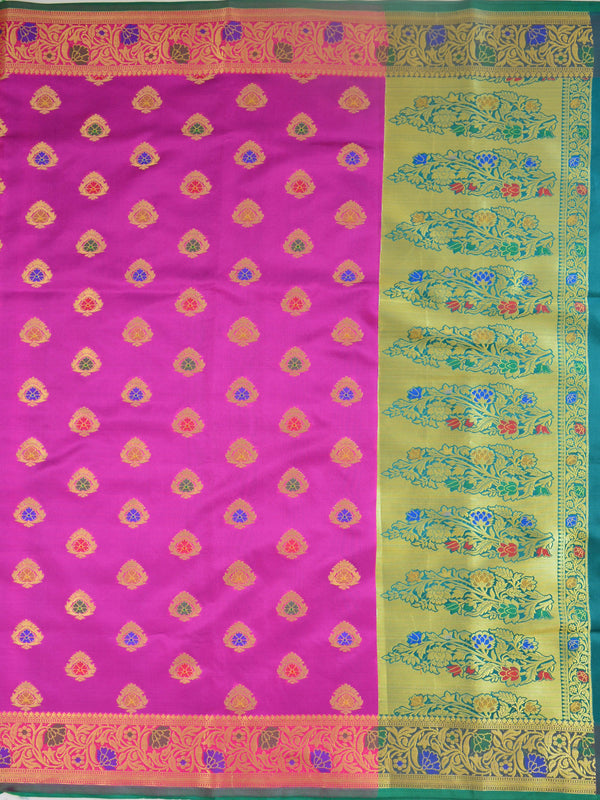 Banarasee Art Silk Saree With Floral Border-Magenta