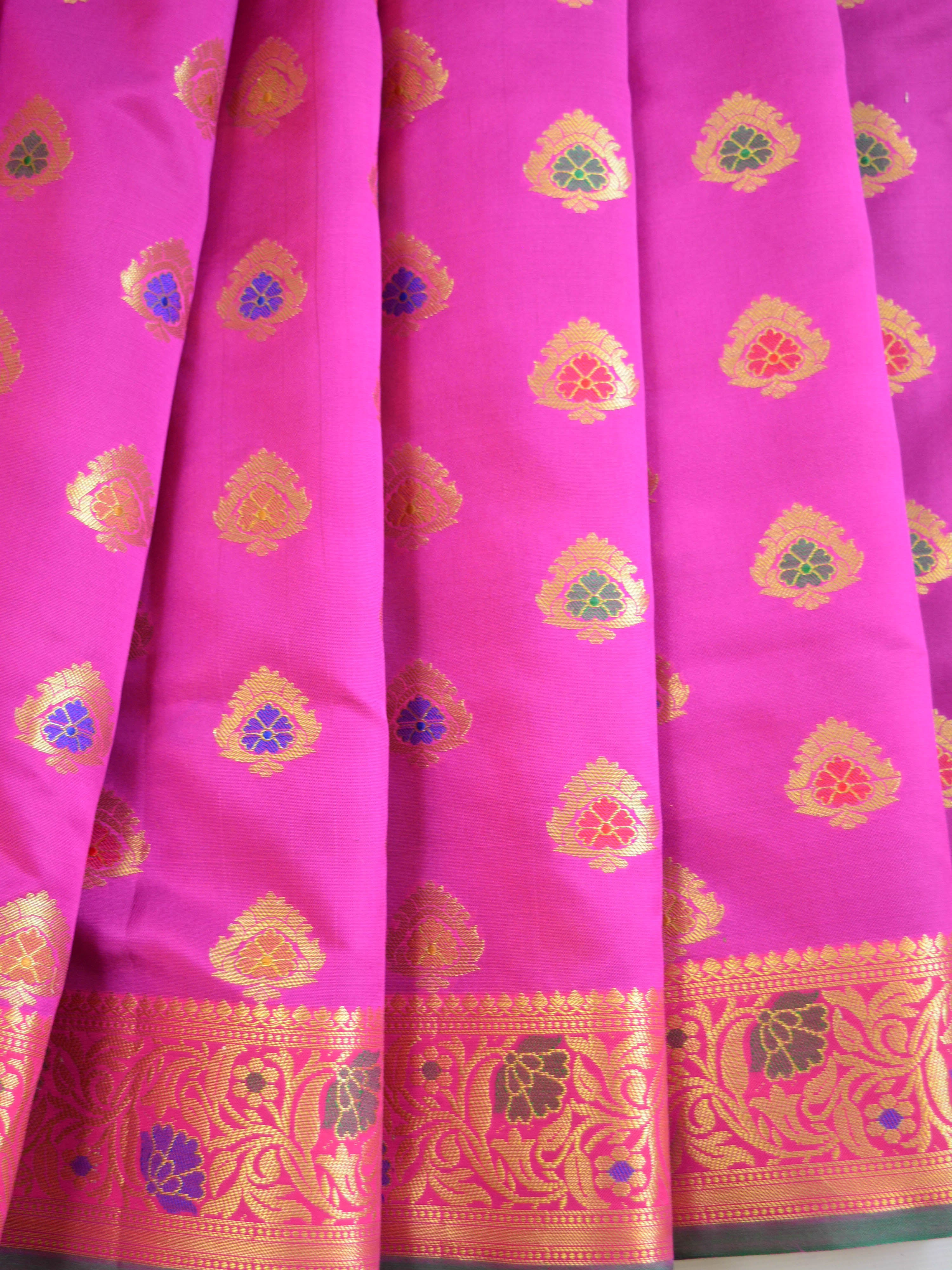 Banarasee Art Silk Saree With Floral Border-Magenta