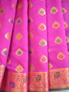 Banarasee Art Silk Saree With Floral Border-Magenta